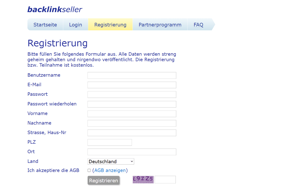 Registrierung Backlinkseller.de